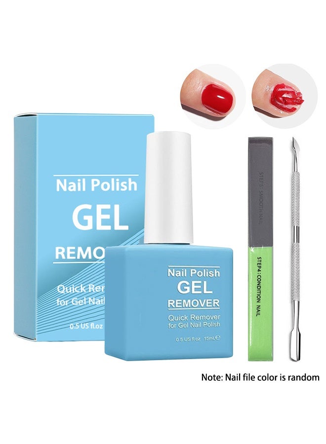 Nail Polish Gel Remover, Quick Remover for Gel Nail Polish, No Need for Foil, Quick & Easy Polish Remover In 3-5 Minutes, No Need Soaking Or Wrapping, Safe & Gentle with Cuticle Pusher & Scraper（Note: Nail File Color is Random） - Image 1